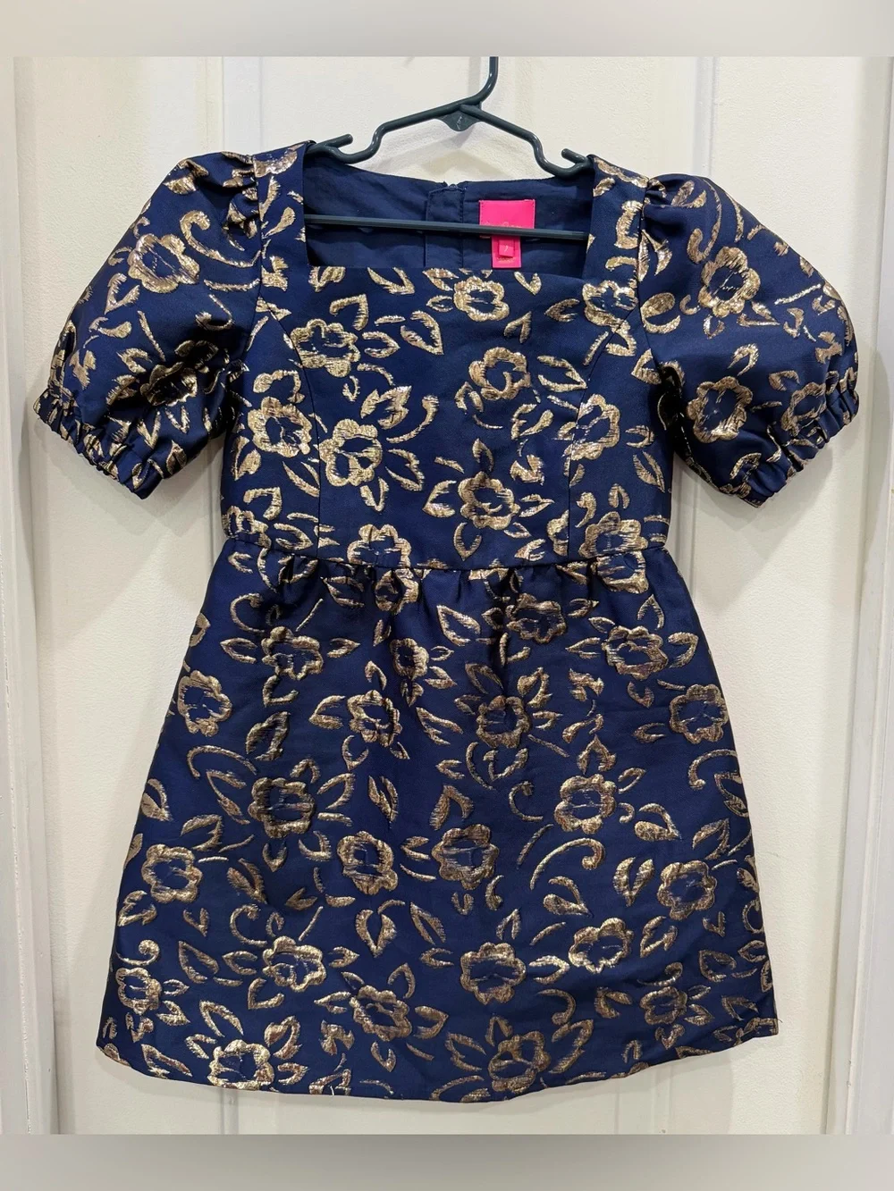 Lilly Pulitzer Girls Mini Kasslyn Dress Navy Gold Floral Brocade Size 7